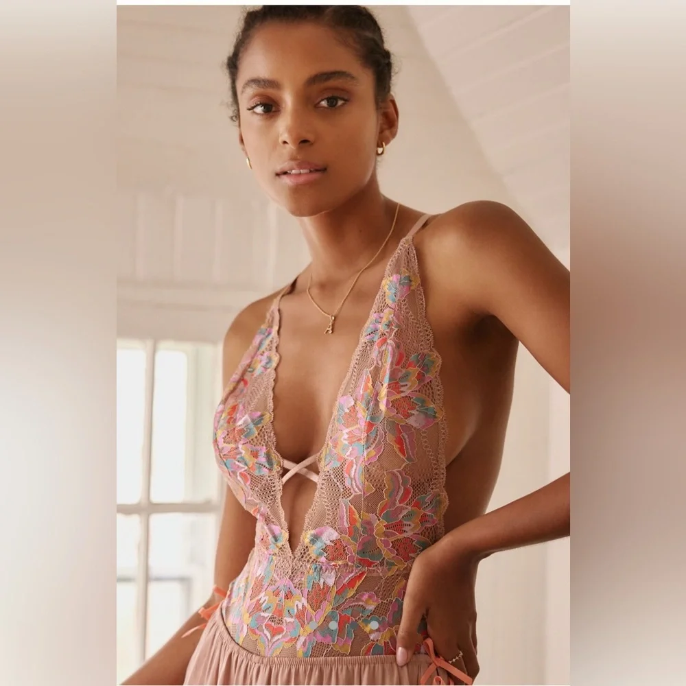 NWT Cosabella for Anthropologie Floral Embroidered Bodysuit - Picture 3 of 4